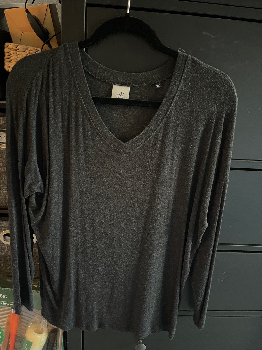 Cozy Serenity V-Neck Top - Dark Heather Gray